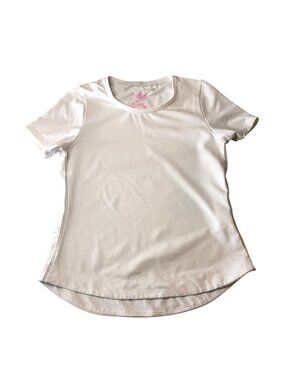 Lucky In Love Girls White Short Sleeve Shirt Size 7-8 Athletic Curved Hem
